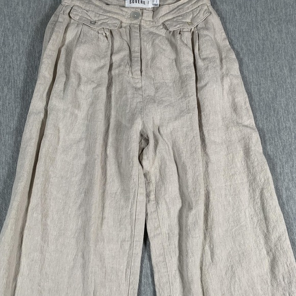 Sovere Pants Womens Medium Beige High Rise Wide Leg Linen Blend Pleated - Picture 4 of 11